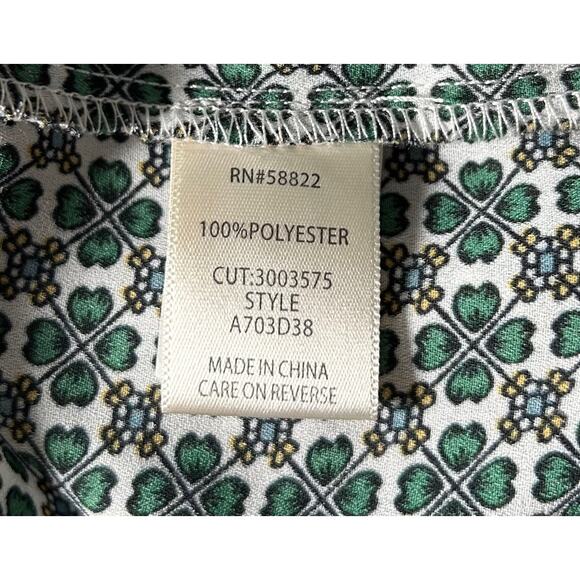 Max Studio Size Large Four Leaf Clover Button Up Blouse Front Tie Ruffle Cuff - Picture 7 of 8